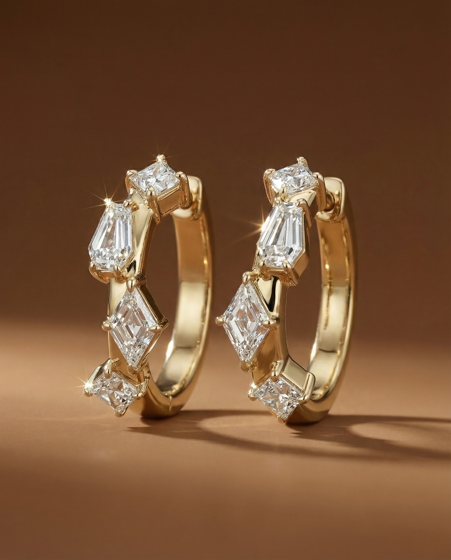 ต่างหูเพชรห่วงดีไซน์ Multi-Shape ตัวเรือนทอง