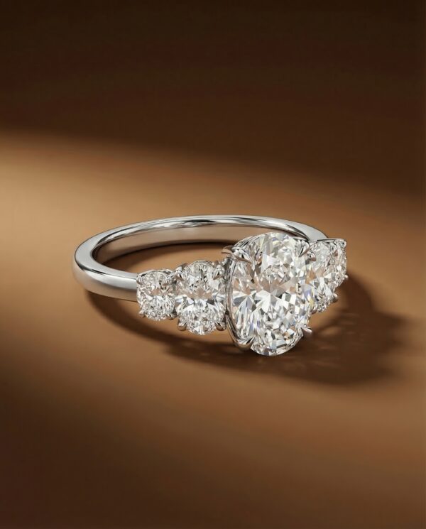 แหวนหมั้น-เพชรทรงรูปไข่-Oval-Cut-Five-Stone-Ring