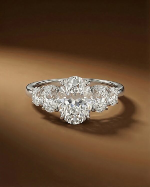 แหวนหมั้น-เพชรทรงรูปไข่-Oval-Cut-Five-Stone-Ring