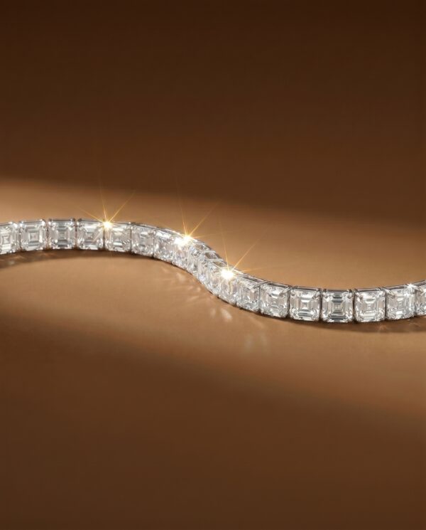 สร้อยข้อมือเพชรแท้ทรง Asscher Cut ตัวเรือนทองคำขาว