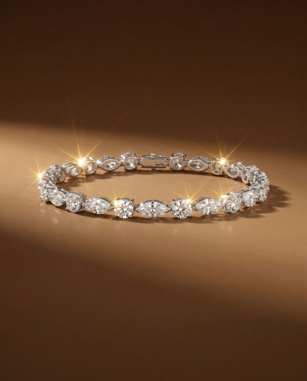 สร้อยข้อมือเพชรแท้สลับทรง Round และ Marquise Cut Tennis Bracelet ตัวเรือนทองขาว