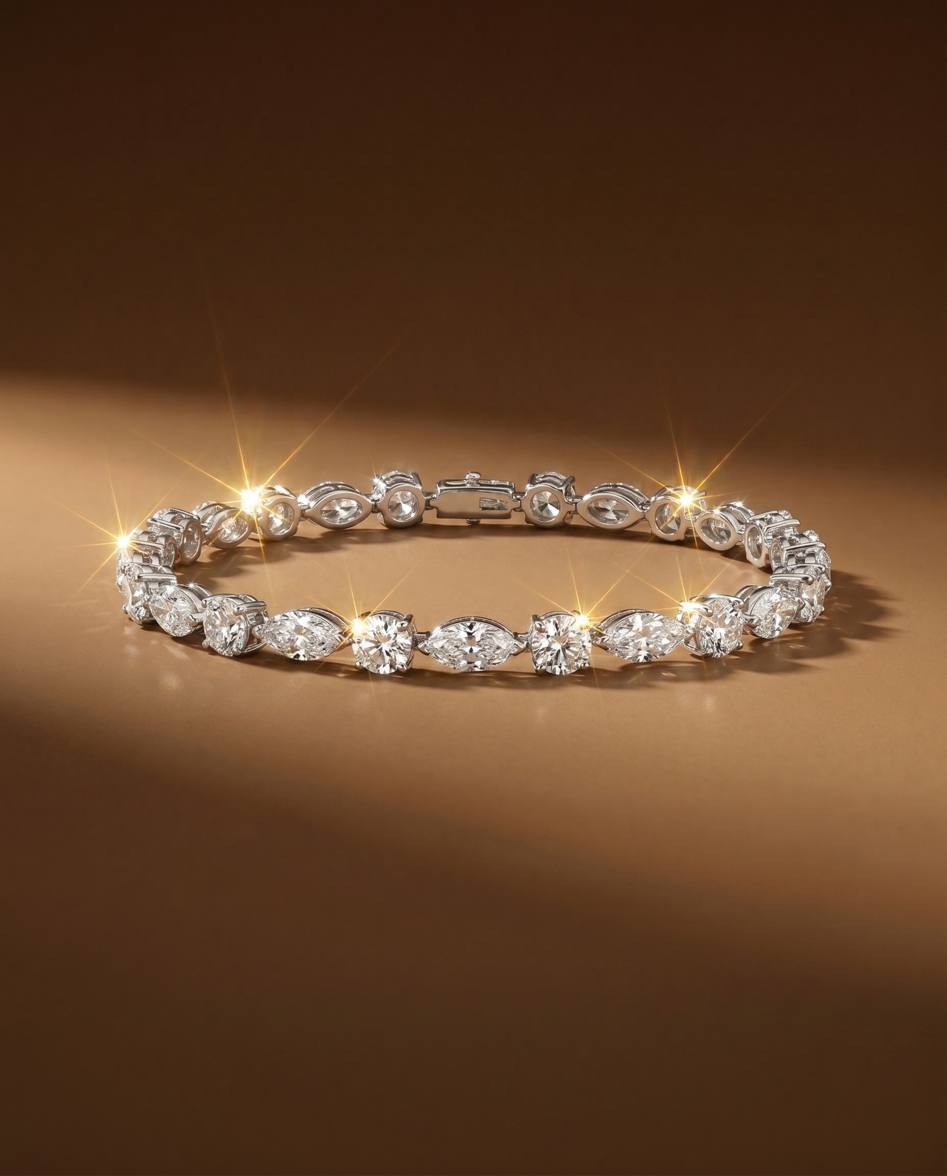สร้อยข้อมือเพชรแท้สลับทรง Round และ Marquise Cut Tennis Bracelet ตัวเรือนทองขาว
