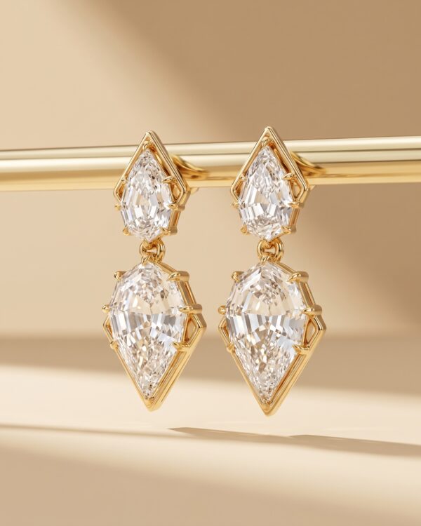 ต่างหูเพชรทรงระยะ เพชรทรง Pear Step Cut Diamond