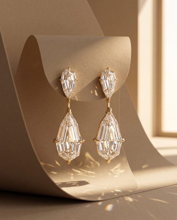 ต่างหูเพชรระย้า ทรง Pear Step Cut